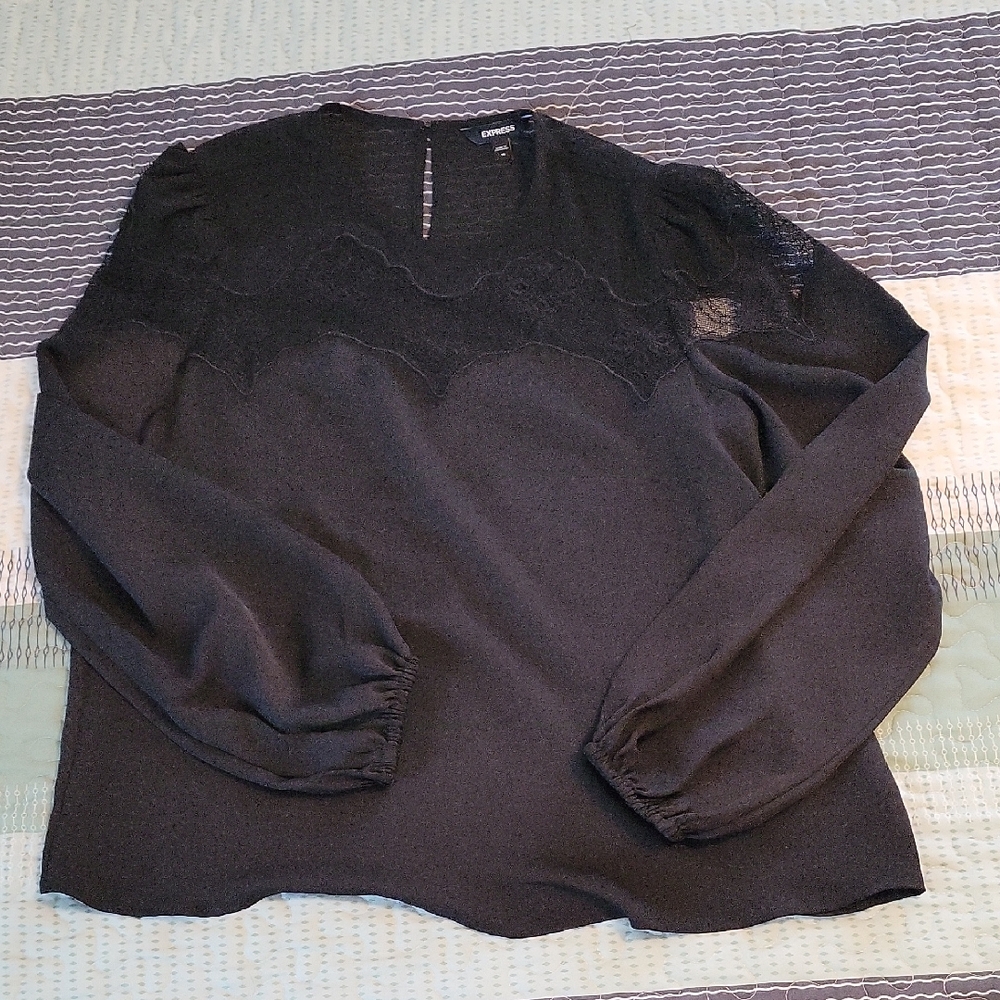 Express Black Lace Accent Blouse